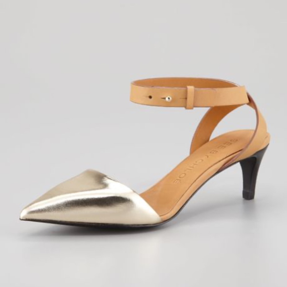 See By Chloe Gold and Tan Heels